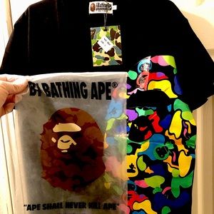 2020 Mens Large rainbow black Bape T-shirt